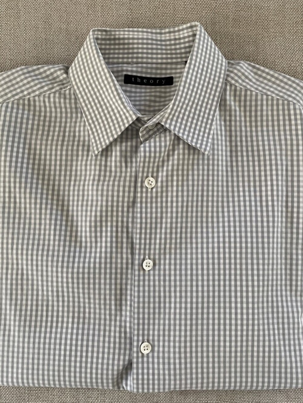 Theory Shirt Gray Gingham Check Button Up Cotton L